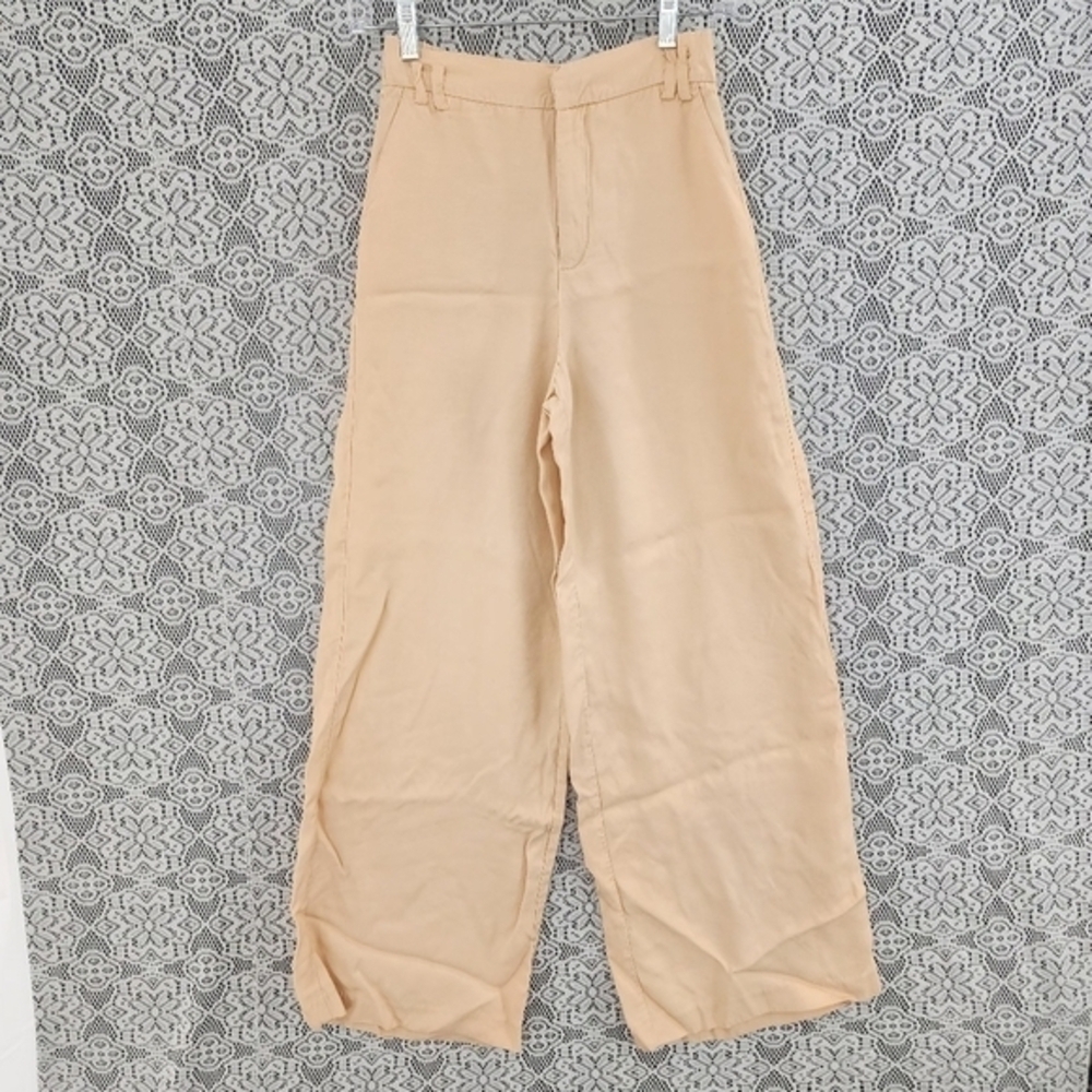 Zara viscose high rise wide flare leg women's pants XS light orange - Picture 1 of 7